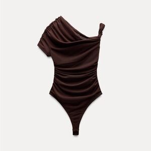 Knotted Asymmetric Bodysuit ZARA - Chocolate Brown